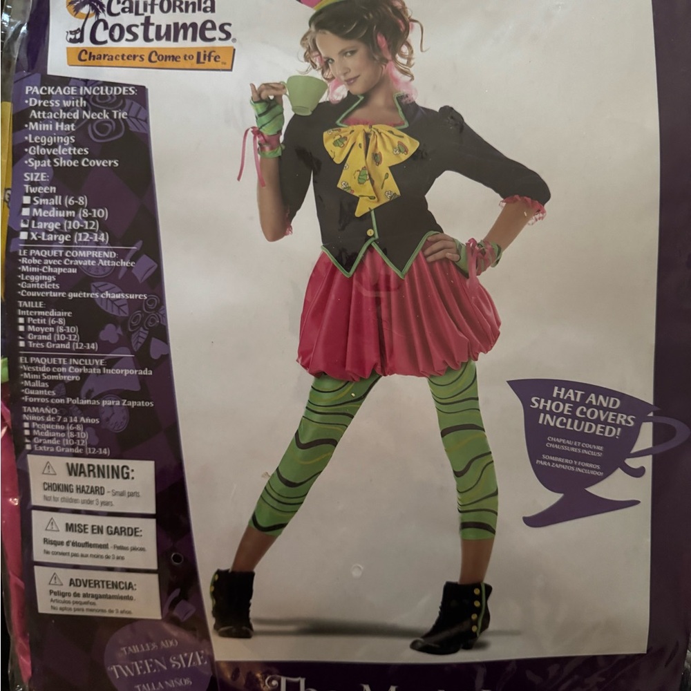 New Alice In Wonderland Mad Hatter Costumes Kids Outfit - Pink, Green, Black